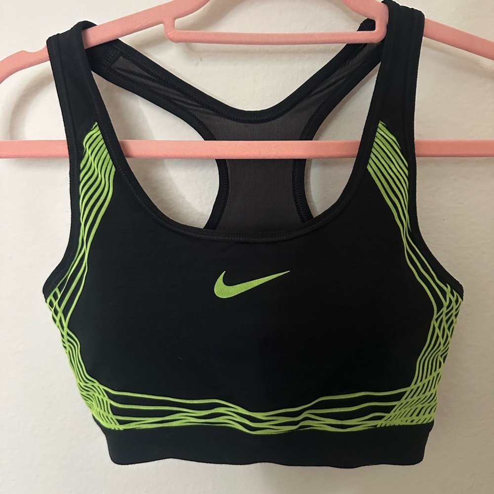 Nike Women's Black and lime green Sports Bra
